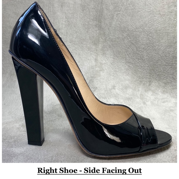 SOLD $$$ JIMMY CHOO Italy Black Patent Leather Block Heel Peep Toe Pump EU 38.5 - Picture 2 of 10